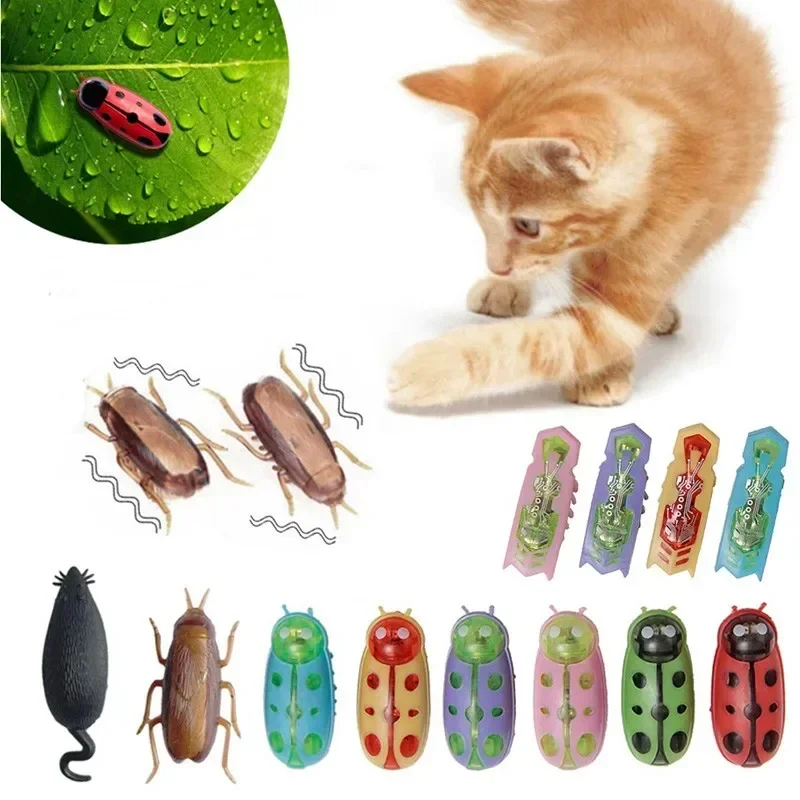 Electric Bug Cat Toy Pet Interactive Cat Escape Obstacle Automatic Flip Toy Battery Operated Vibration Pet Beetle Playing Toy