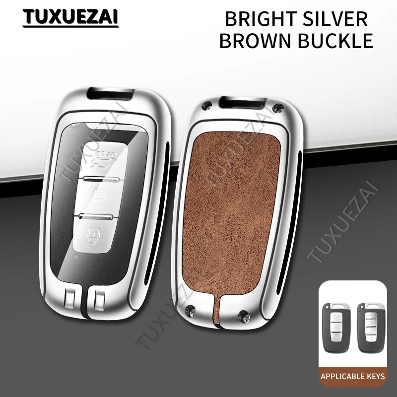 For Hyundai D 3/4 buttons key case Genesis Coupe Sonata Ix35 Smart Key Case Zinc alloy+leather Car Key Shell Cover Keychain