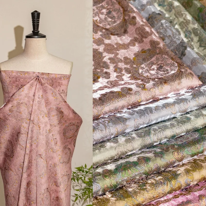 

Chinese Style Jacquard Satin Fabric Rayon Medallion Pattern Top Vest Wide Leg Pants Skirt Designer Garment DIY Craft Material