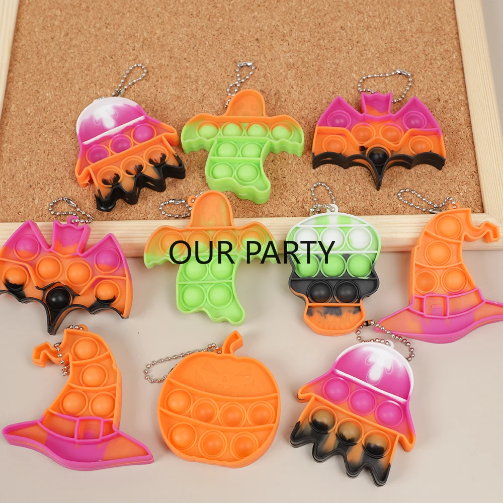 10Pcs Halloween Ghost Pumpkin Skull Pop Fidget Antistress Toys Kaychain for Kids Birthday Party Favors Halloween Pinata Fillers