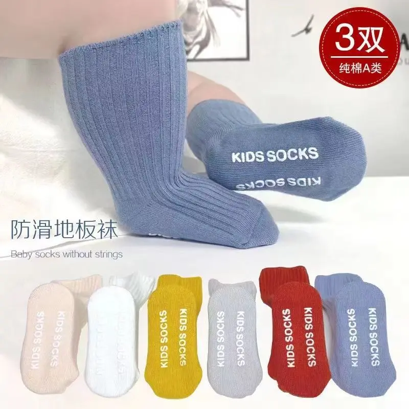 6 pairs/lot Baby Socks Spring Autumn Non-Slip Pure Cotton Mid-tube Anti-Slip Candy Colors Newborn Children Baby Socks