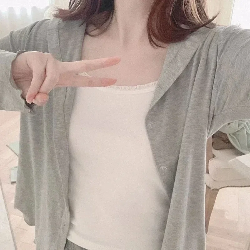 

Тонкое однотонное пальто для женщин, однобортные свободные топы с длинными рукавами и капюшоном, 2021, Ropa Mujer, модные повседневные летние куртки