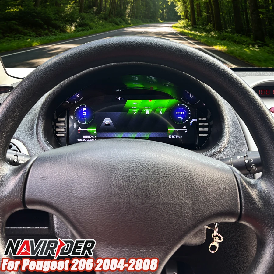 Oui, écran d'instrumentation LCD 12,3 pouces avec CarPlay sans fil pour Peugeot 206 2004-2008, tableau de bord numérique, tableau de bord virtuel, compteur de vitesse.