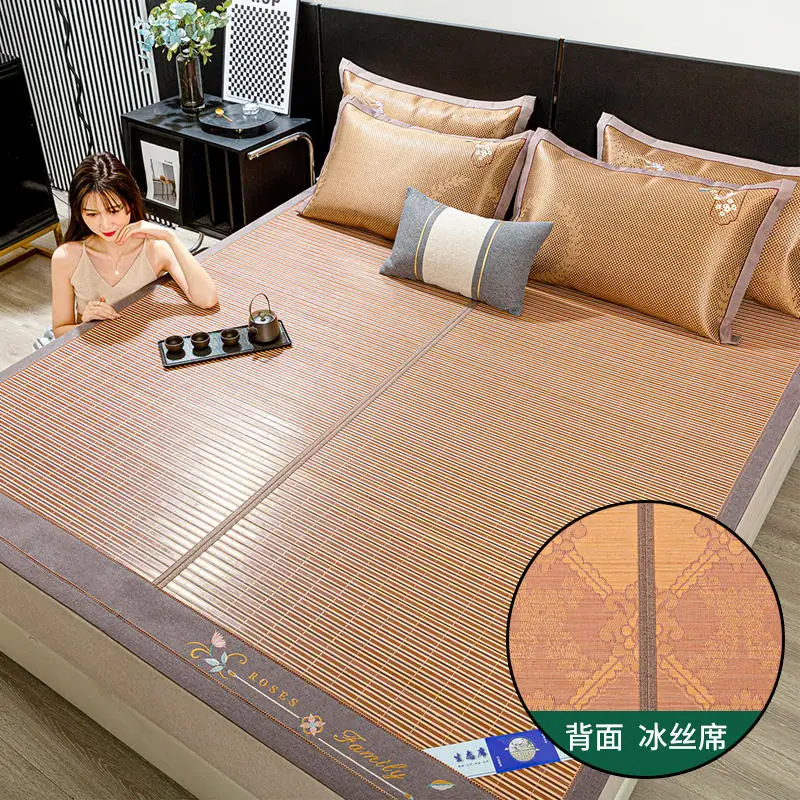 Home double-sided dual-use ice silk mat Bamboo mat summer straw mat student dormitory single bed Double bed foldable