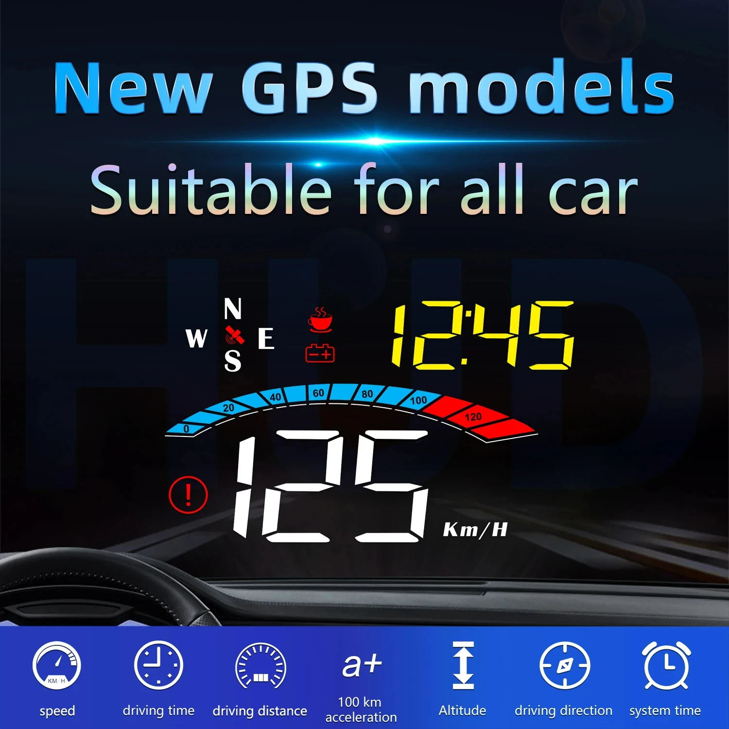 

Windshield Projector Head-up Display M16 GPS HUD Digital Speedometer Clearly Driving Distance System Alarm Fit For All Cars