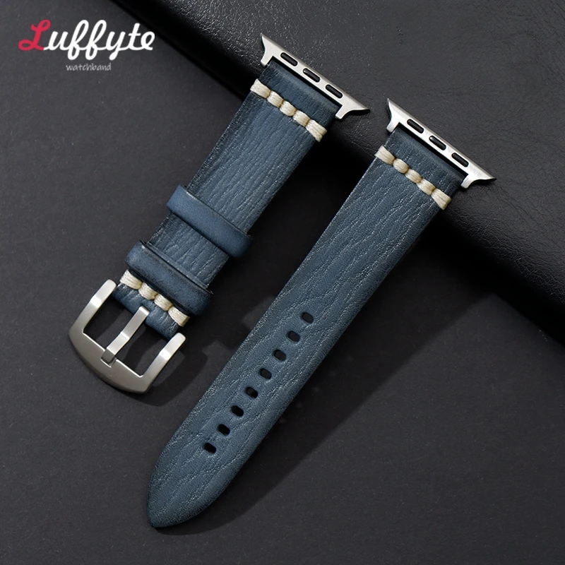 Genuine Leather Strap for Apple Watch Band Series 9 8 7 6 5 SE Leather Strap for IWatch Ultra 49mm 45mm 44mm 41mm 40mm 38mm