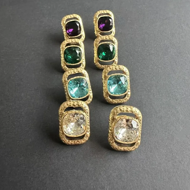 

Os Fashion Jewelry Retro Luxury Hammered Rhinestones Colorful Glass Crystal Sugar Cube Geometric Earrings