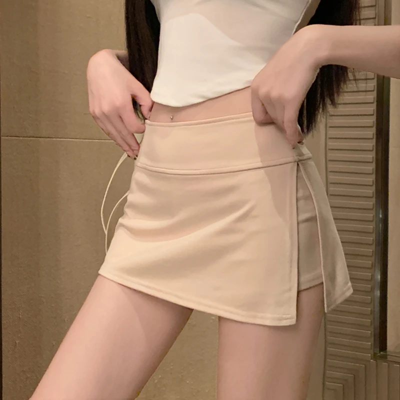 Korean Style Skirt Women Summer solid color side split anti-glare casual Mini Skirt