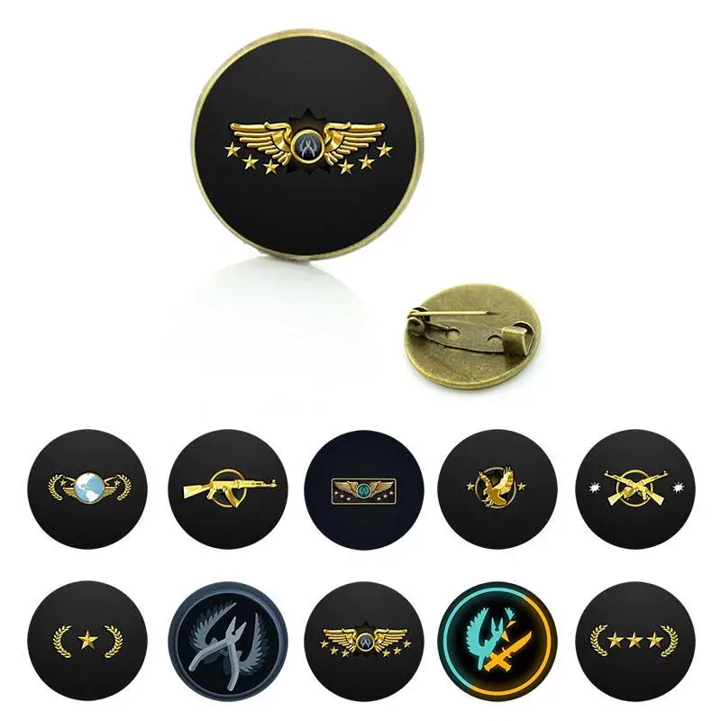 Counter Strike Cs Go Rank Icons Brooches Glass patch copper brooch Men's Suits Shirts Badge Metal Pin FBL01