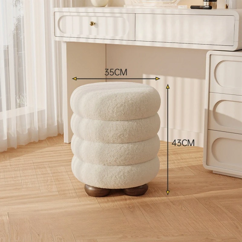 Modern Makeup Chair Leisure Ottomans Chair Wood Round Pulley Chair for Home Shoe Changing Stool Footstool image 4