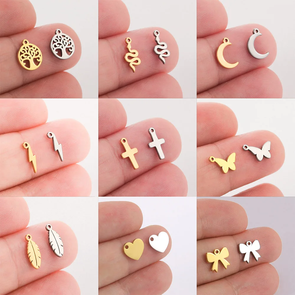 EUEAVAN 5 sztuk ze stali nierdzewnej uroki drzewo życia do tworzenia biżuterii księżyc krzyż motyl wąż wisiorek Tiny Charm bransoletka kolczyki DIY
