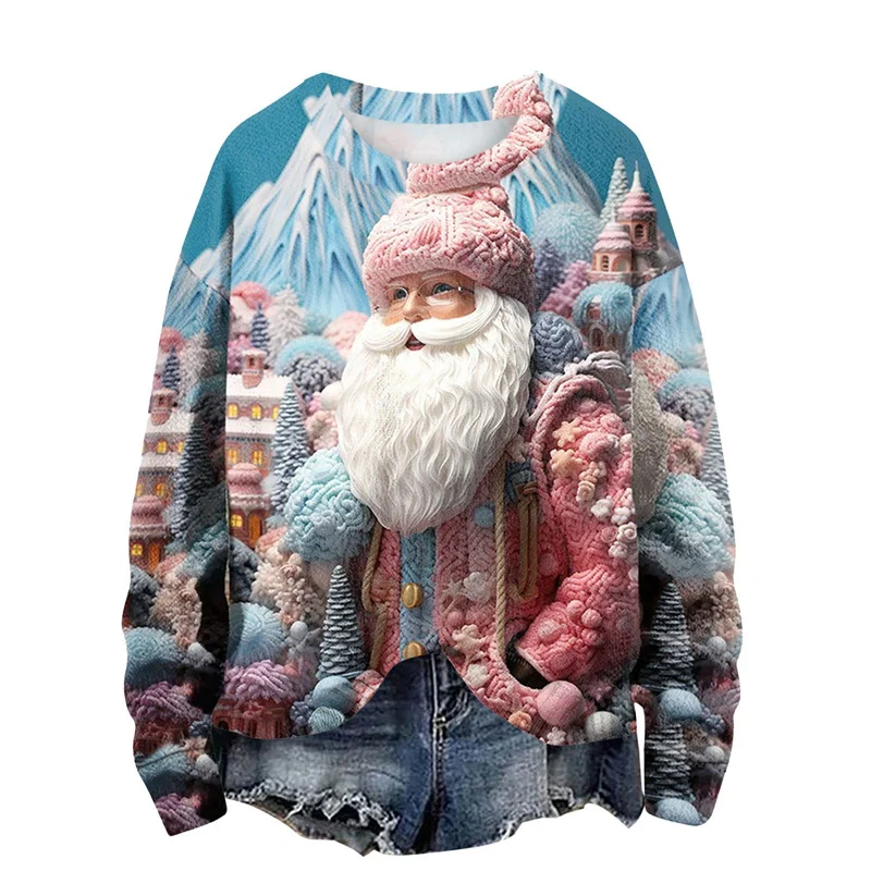 Colorful Santa Claus Pattern Hoodie Men Christmas Tree 3D Printed Pullover Autumn Long Sleeve O-Neck Hoodies Loose Sweatshirts