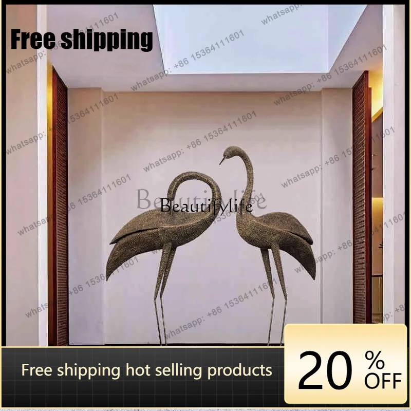 JJ Redcrowned crane hotel lobby sculpture villa foyer welcome decoration outdoor large floor ornament
