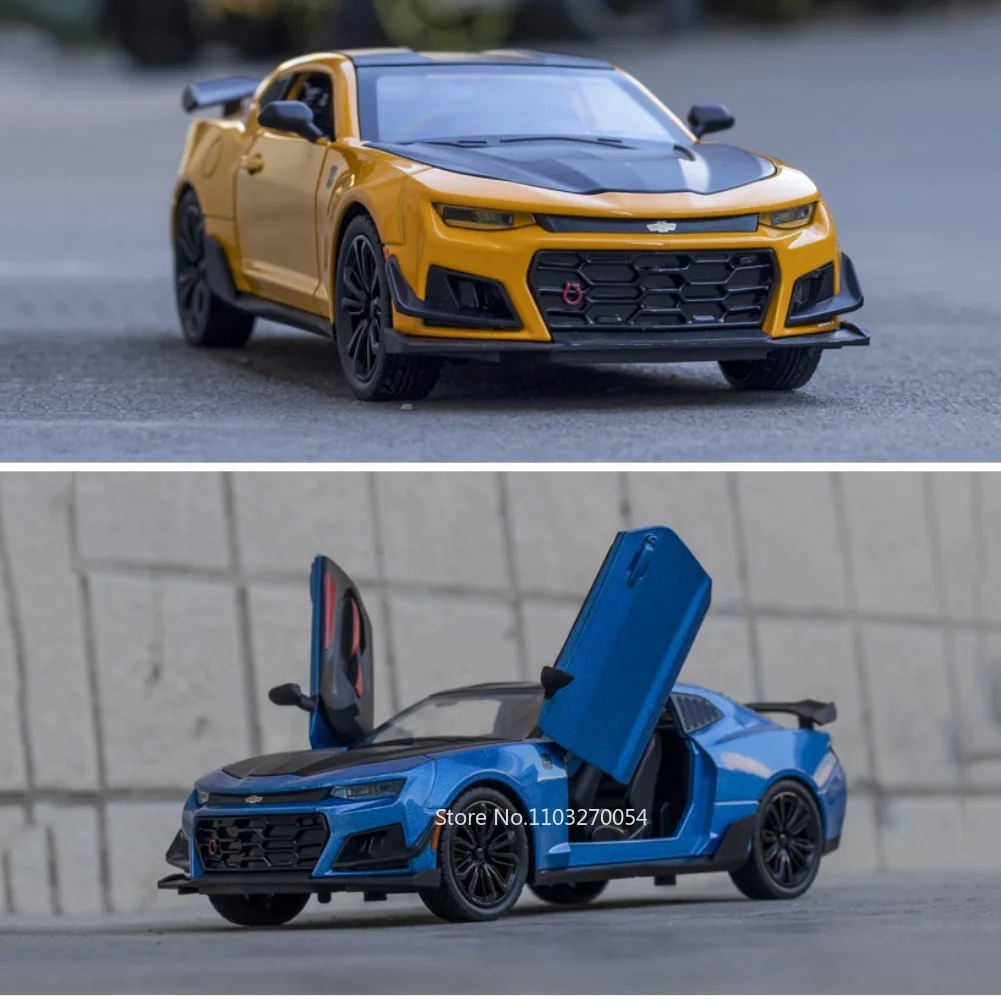 1:24 camaro atlantico brinquedos modelos carros liga diecast carros esportivos 4 portas abertas pneus de borracha som luz puxar para trás para crianças presentes