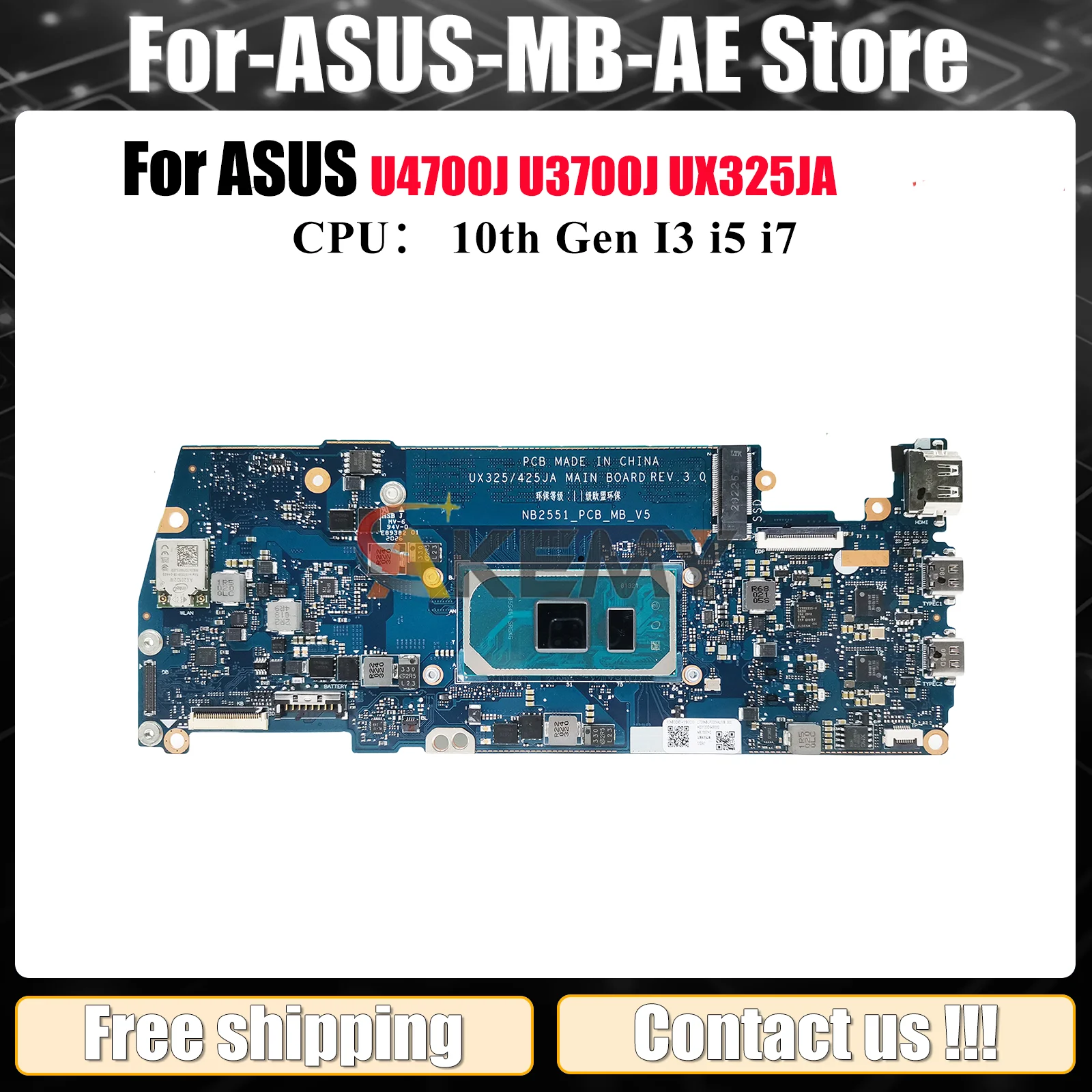 

UX325JA Laptop Motherboard For ASUS ZenBook U3700J UX325J UX325JA U4700J Notebook Mainboard With 10th Gen I3 i5 i7 100% tests OK