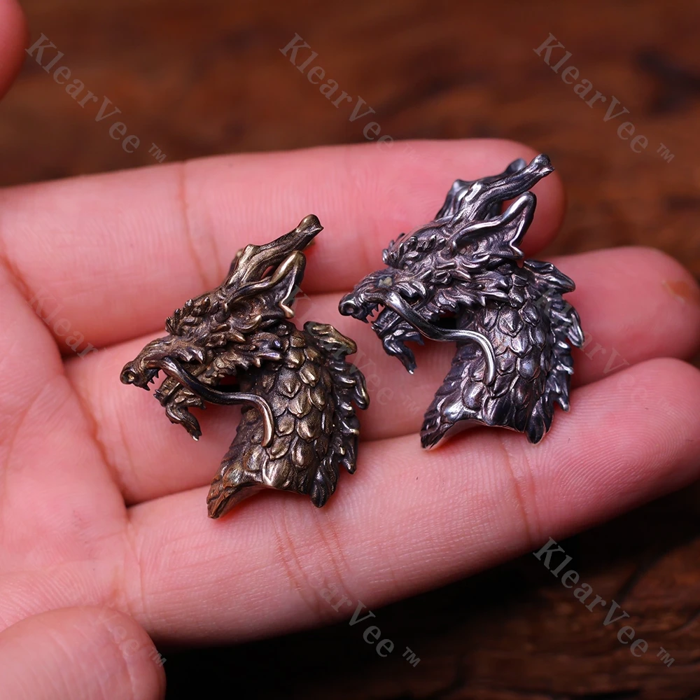 

Creative Dragon Head S925 Paracord Woven Finished Products Outdoor Tool Knife Beads DIY Keychains EDC Push Cards Pendants