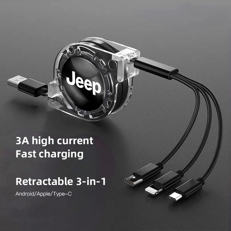 Cargador rápido 3 en 1, Cable de datos USB, accesorios para coche para Jeep Grand Cherokee Wrangler JK Gladiador Compass Renegade Patriot Libert