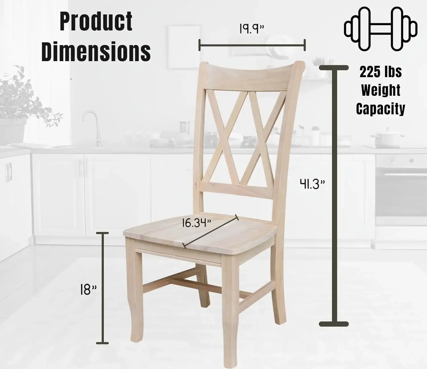 Set of Two Double X-Back Dining Chair, 19.9