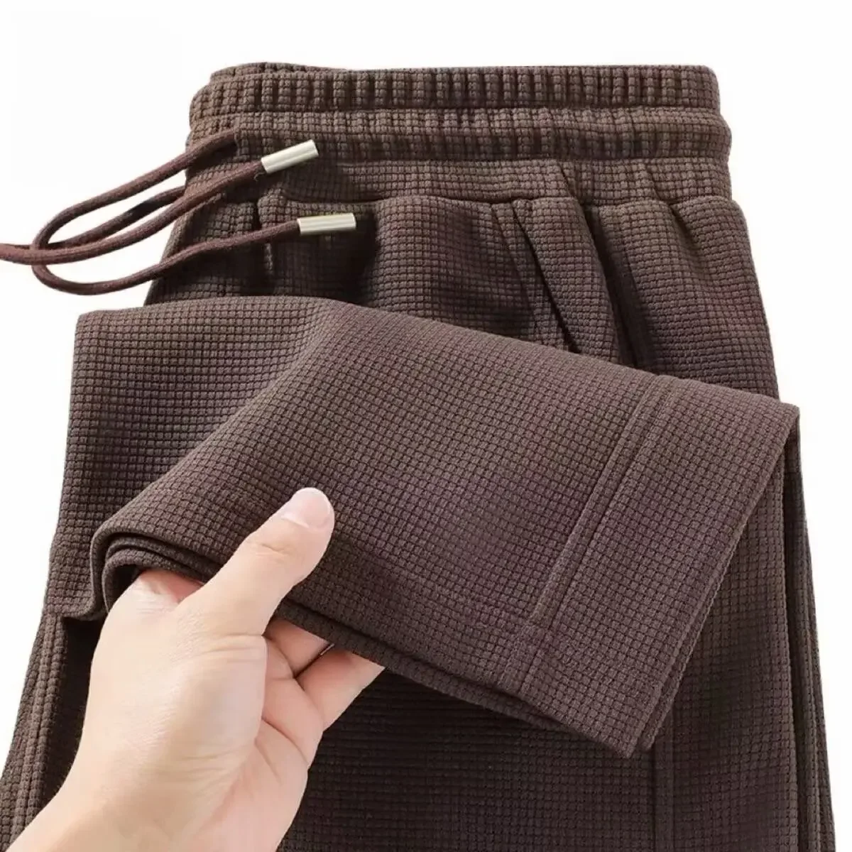 

Waffle straight leg pants men's summer new style wide leg pants men's youth summer casual pants