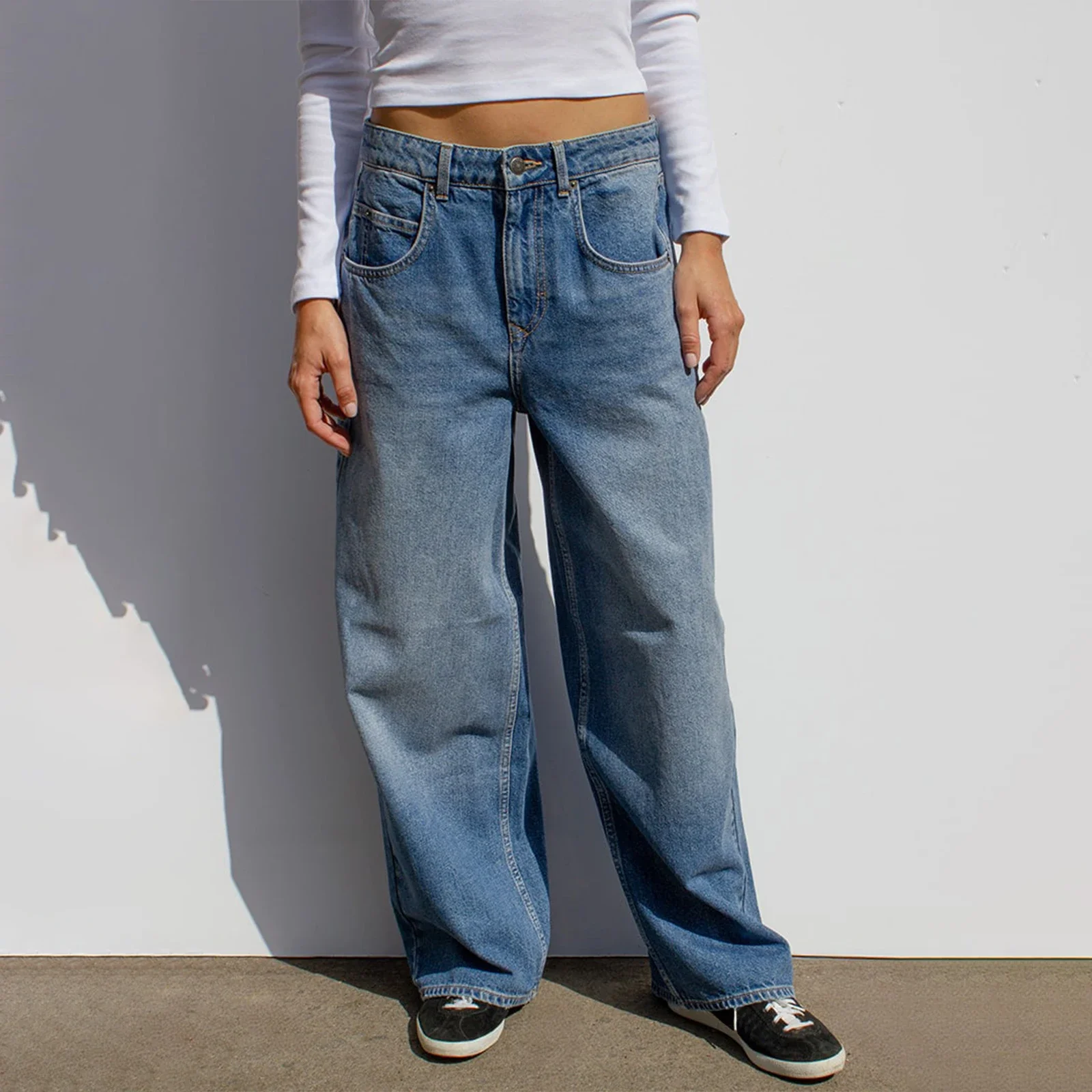 

Fashion Women Low Rise Baggy Jeans Fashion Casual Straight Leg Boyfriend Denim Pants with Pockets Casual Streetwear