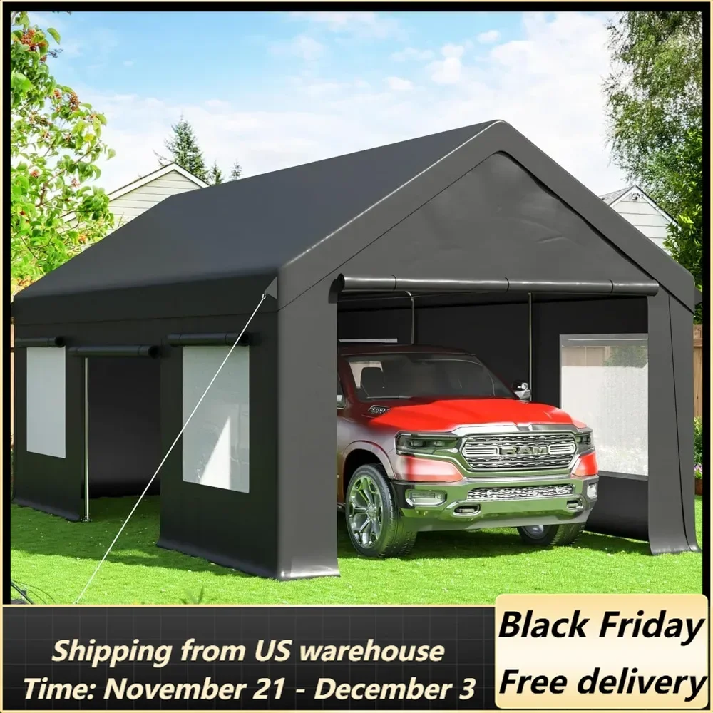 Carport 12x20 FT Heavy Duty Carport Canopy with Enhanced Base & Side-Opening Door, Portable Garage for Pickup, Boats,