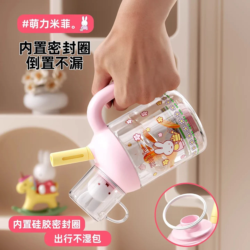 Kawaii Miffy Double Drinking Cup Cute Glass Water Bottle Mini Tea Cup High Borosilicate Heat Resistant Leakproof Girl Gift - view 5