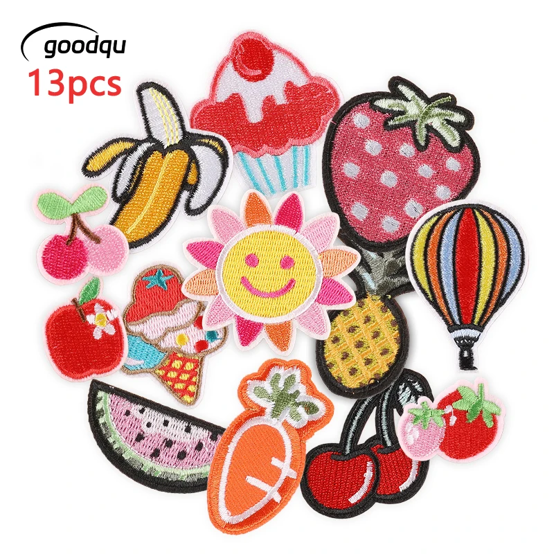 13pcs Sun Fruit Embroidered Patch For Clothes Jacket Backpack Cute Iron On Girls Kids Sewing Fabric Anime Lot Thermal Parches