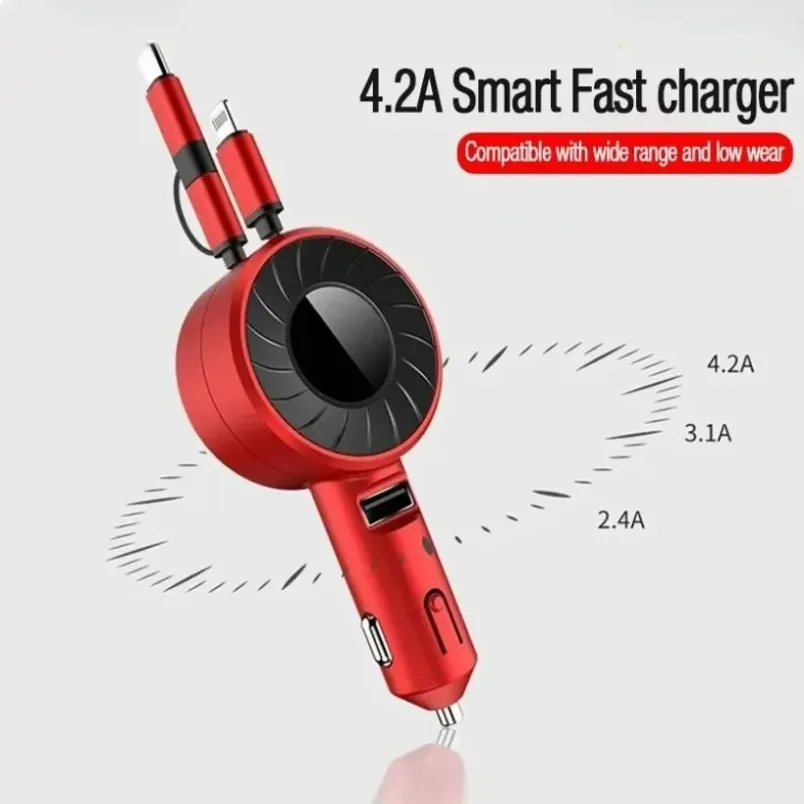 Retractable Car Charger 50W PD QC3.0 Fast Charging 3 in 1 USB C Cord for iPhone 15 Samsung Galaxy iPad Truck SUV RV