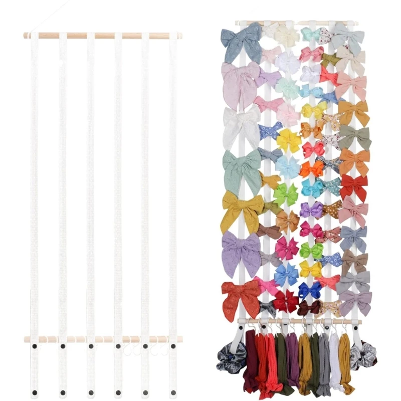 

H7EB Hair Accessory Organiser Princess Room Decoration Hair Bows Organiser 6 Ribbons 10 Hooks For Girls Accessory Storage