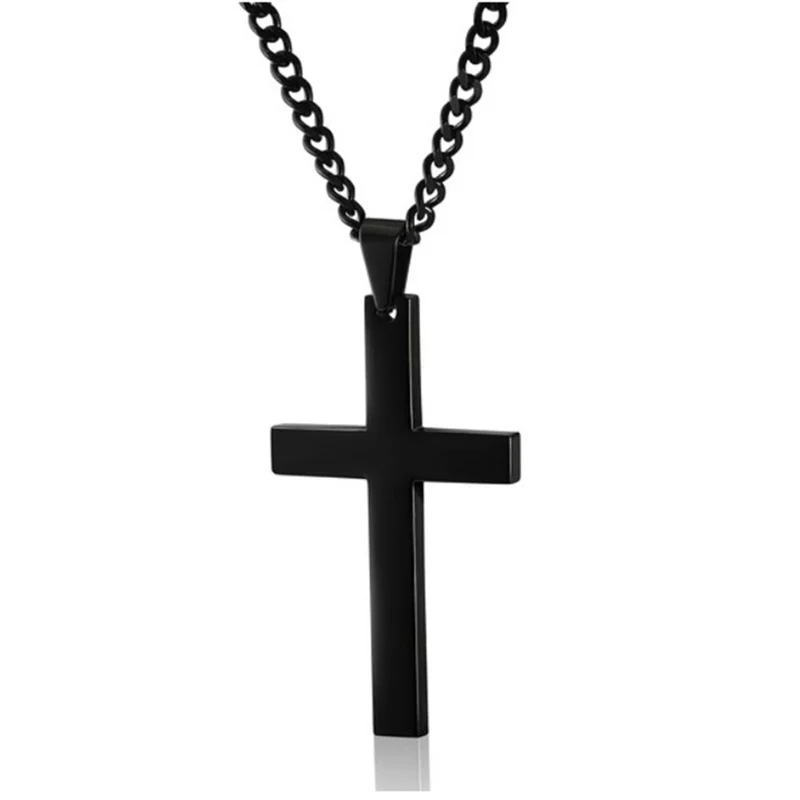 

Vintage Cross Pendant Necklace Stainless Steel Black Chain Pendant Necklace Men Necklace