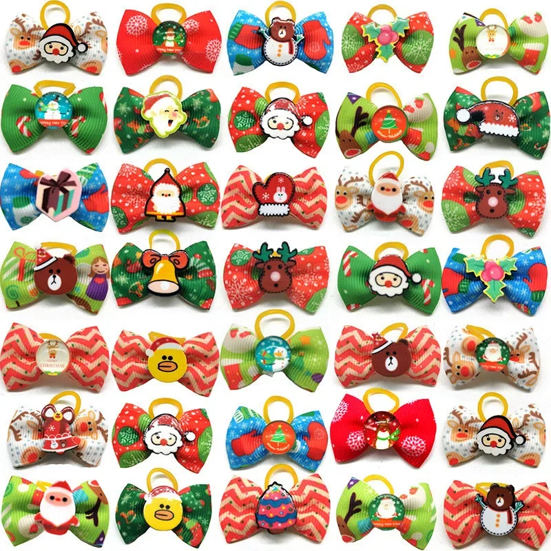 50pcs Christmas Pet Products Dog Bows Cat Dog Pet Bow Tie Bandana for Holiday Small Dog Grooming Accessories Large Dog Supplies