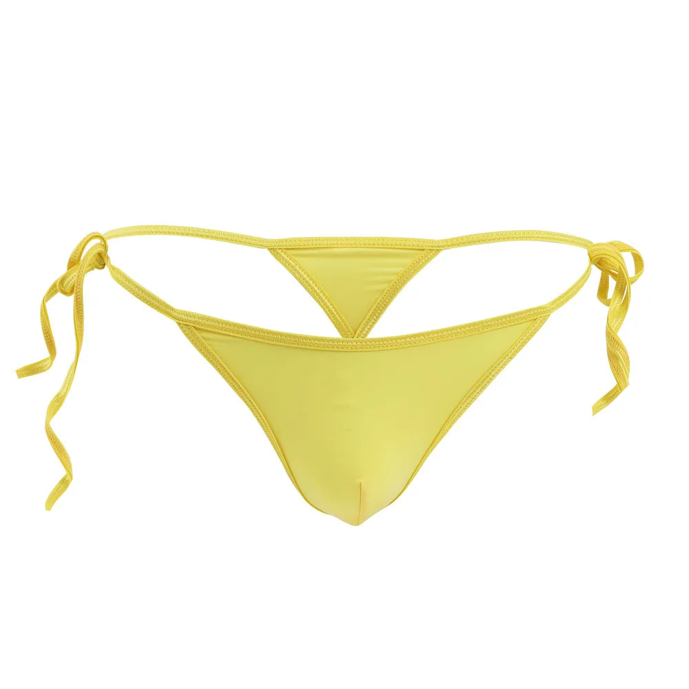 

Erotic Men Underwear T Back Thong Gay Sexy Elastic Ice Silk Lacing Up G-string Seamless Youth low-rise Bulge Pouch String Bikini