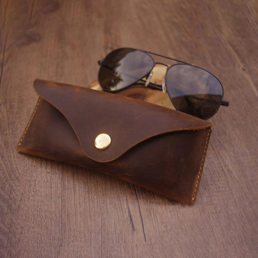 

Cowhide Eyewear Case Men Women Brown Handmade Eyeglasses Bag Sunglasses Boxes Leather Vintage Genuine Leather Storage Bag