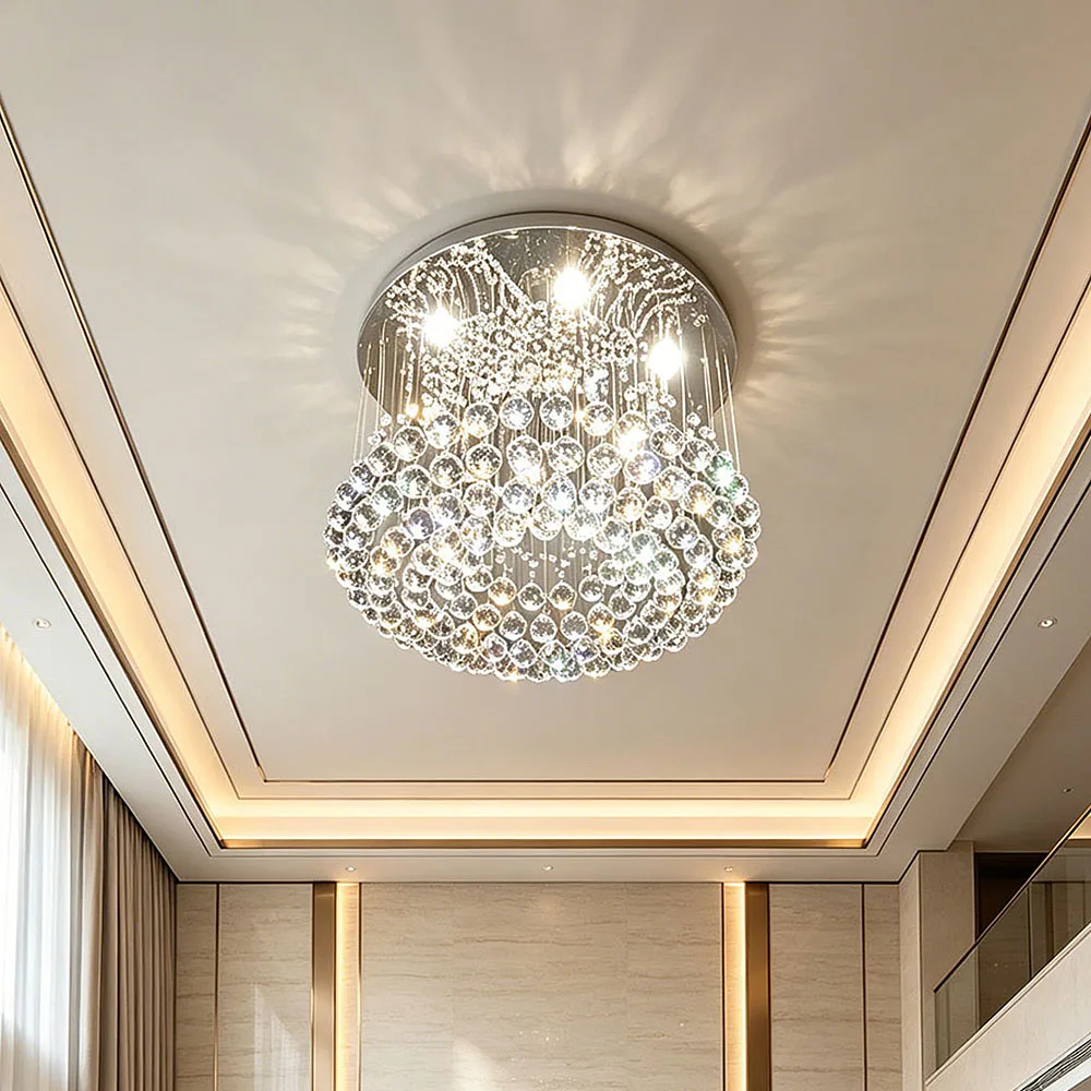 

Luxury K9 Crystal Flush Mount Ceiling Lamp Modern Round Crystal Light Fixture For Master Bedroom Villa Indoor Home LED Lighting