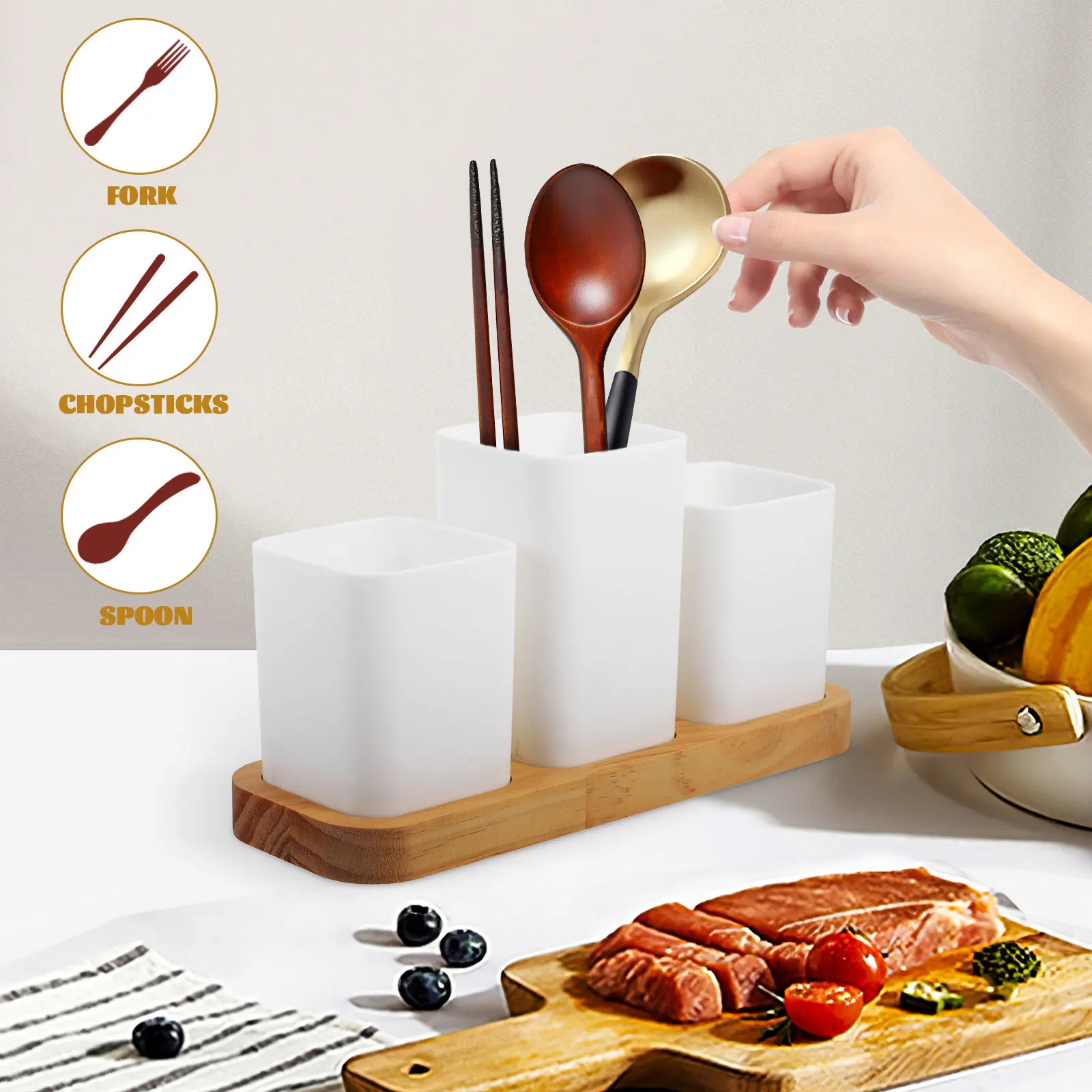 Chopstick Holder Kitchen Utensil Organizer Countertop Cutlery Storage Box with Drain for Spoons Forks