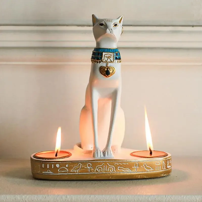 

Egyptian Cat Statue Ornament Cat Figurine Decoration Vintage Cat Goddess Statue Home Ornaments Resin Cat Statue Candle Holder