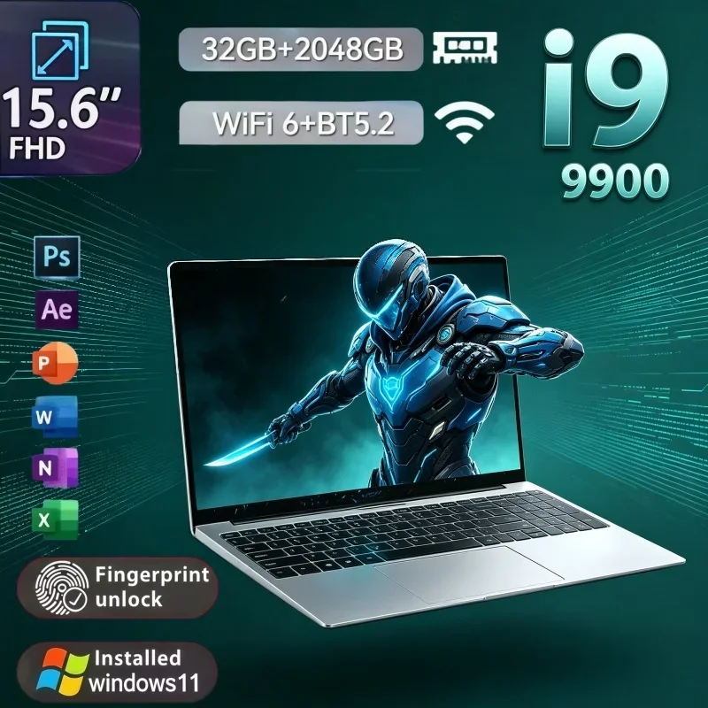15.6 Inch Ultra Slim Laptop Intel I9 9900 32GB RAM 2TB SSD Windows 11 Fingerprint Unlock PC For Home Office And Gaming Session