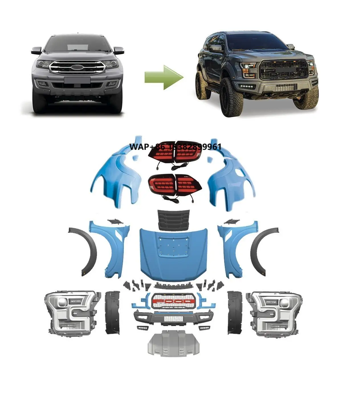 For  Car Conversion Bodykit Off-Road 4x4 Pickup Truck Facelift to F150 Raptor Bumpers Elite Upgrade