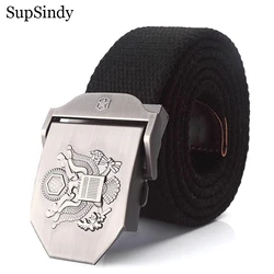 SupSindy Men Canvas Belt US President Metal Buckle Army Military Tactical Belts for Men Jeans Waistband Soldier Male Strap Black