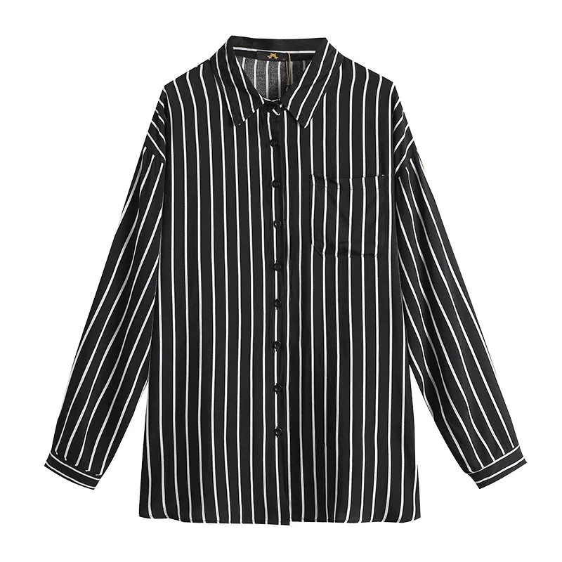 150Kg Plus Size Women\'s Bust 157 Autumn Striped Casual Shirt Long Sleeve Top Black 6XL 7XL 8XL 9XL 10XL