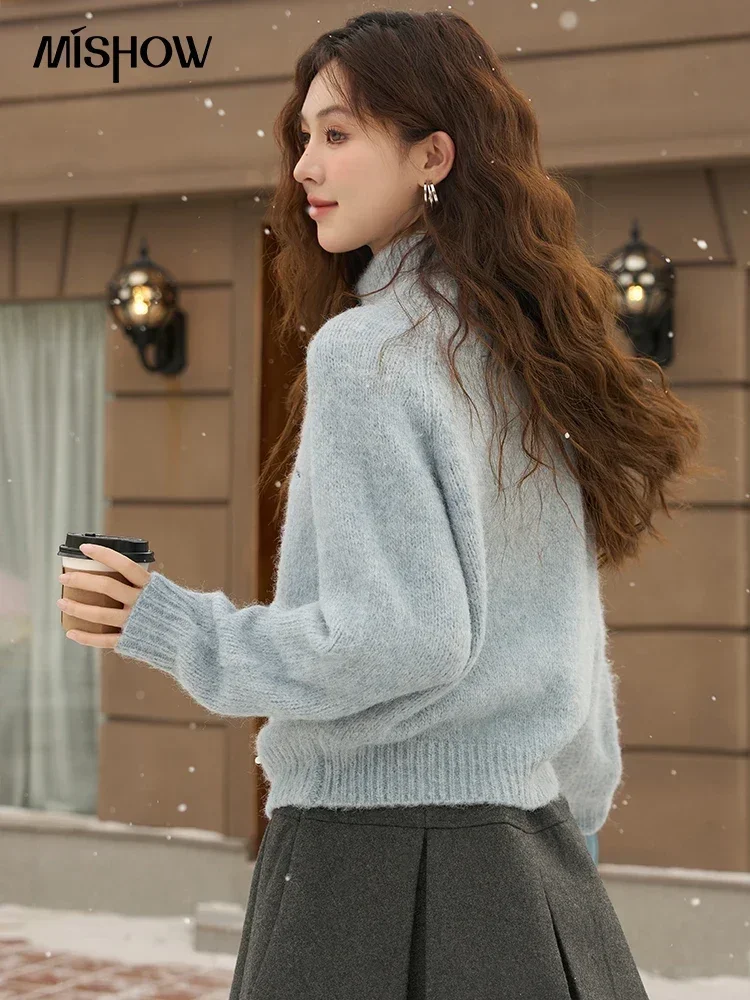 MISHOW Autumn Winter Mock Neck Sweaters for Women New Korean Loose Half Zip Sweater Pullover Knitted Jumpers Top MXC55Z0418