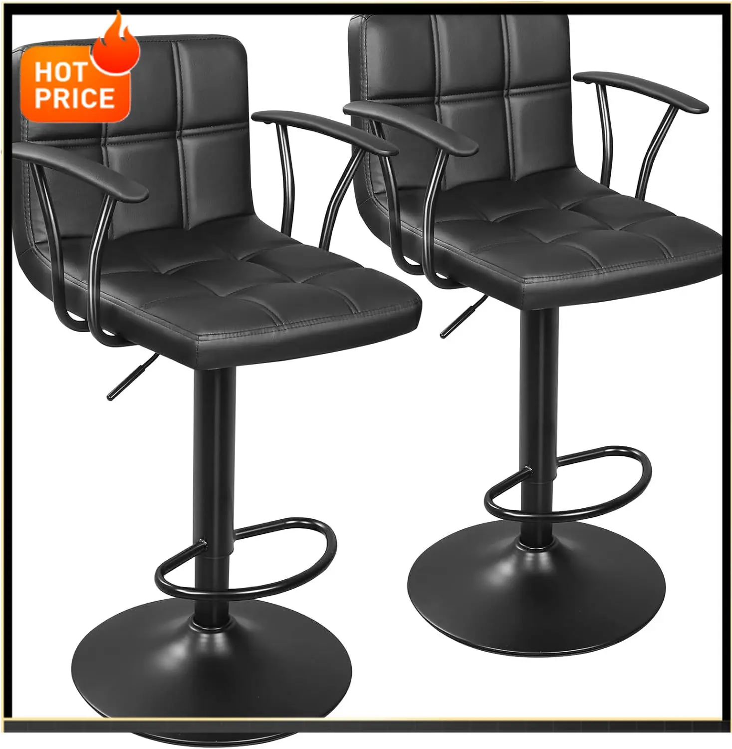 

BestsellerBestsellerBar Stools Set of 2, Armrest Adjustable Swivel Barstools with Back, Double Needle PU Leather Counter Height