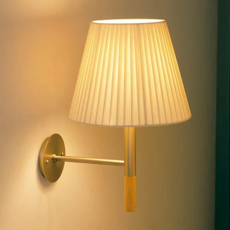 

Nordic Stainless Steel LED Wall Lamps Fabric/parchment Lampshade Living Room Bedroom Corridor Restaurant Wooden Sconces Lights