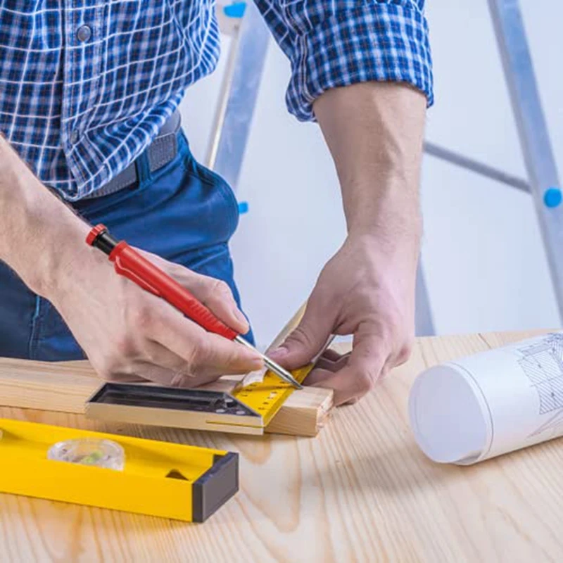 Mechanical Hole Marking Pencils With 18 Pcs 2.8Mm Refills, Deep Hole Woodworking Maker With Built-In Sharpener