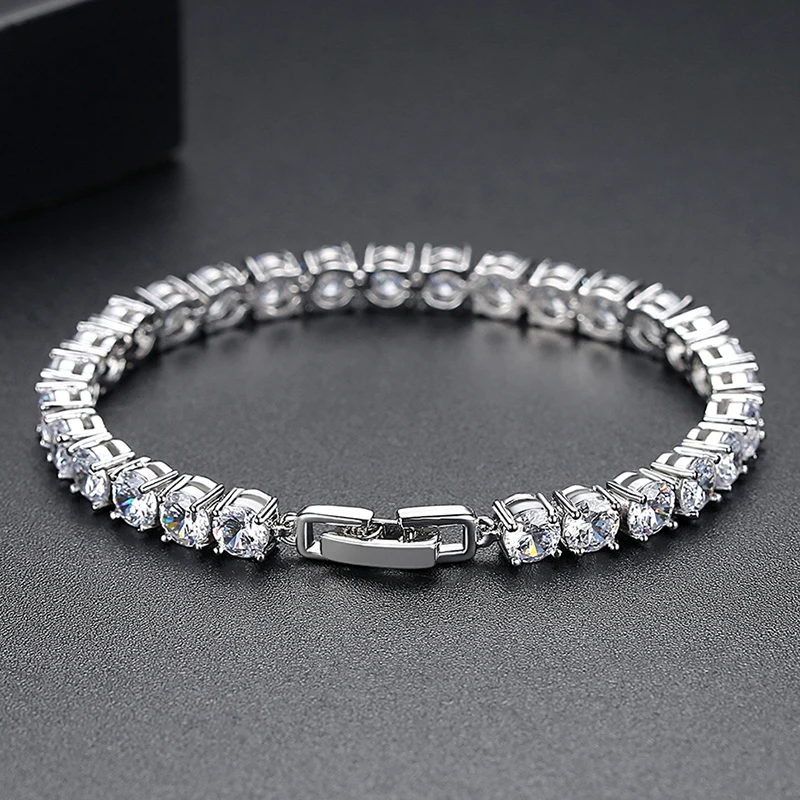 LUOTEEMI 5mm CZ Tennis Bracelet Iced Out Cubic Zirconia Wedding Bracelets For Women Men Silver Color Bling Zircon Jewelry Gift