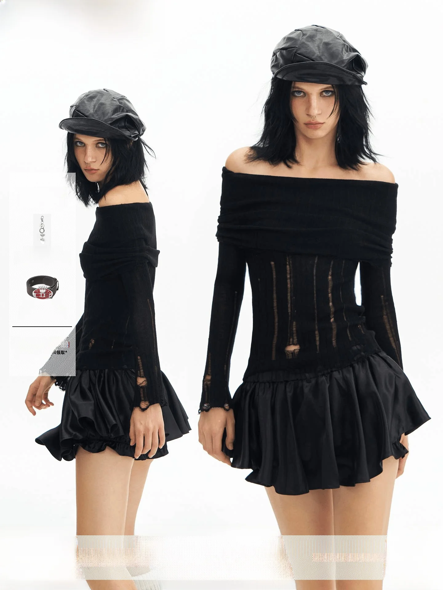 

Deleteex Original London Series Hollow out Fringed One oulder Wool Base irt Women's Sexy Sle Polyester Blend Long Sv...