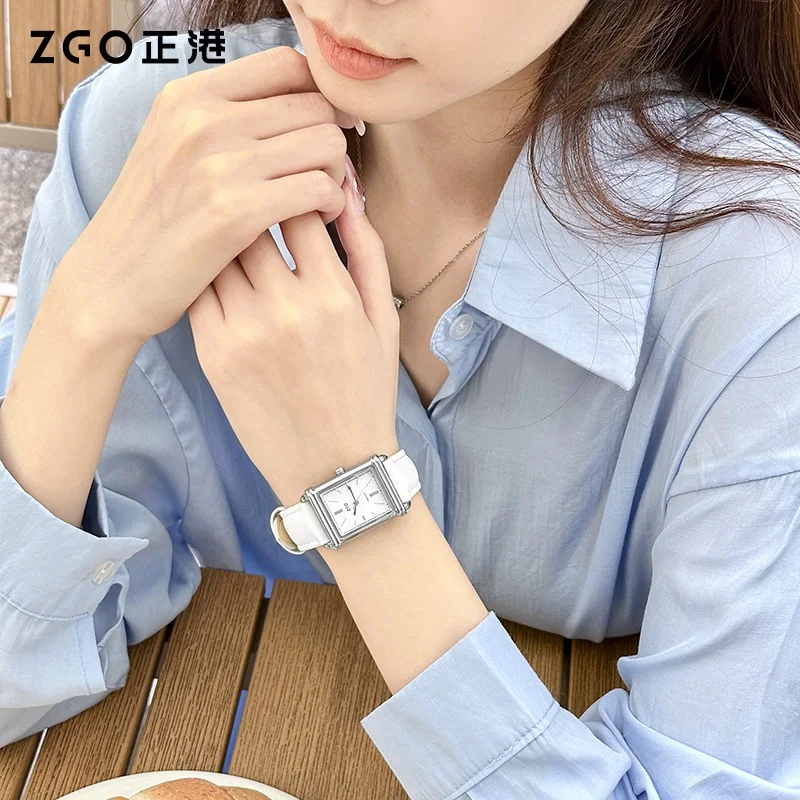 ساعة ZGO كوارتز مربعة كلاسيكية للنساء، حزام جلدي، ساعة يد عصرية ومتعددة الاستخدامات مقاومة للماء هدية 2139