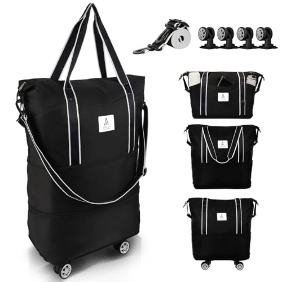 

Rolling Duffle Bag with Detachable Wheels and Adjustable Shoulder Strap, Large Expandable Foldable Carry On Luggage Bag with Ha