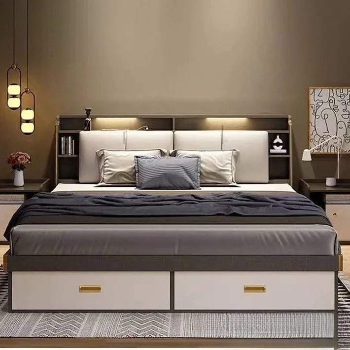 Modern 1.8m Pneumatic High Box Storage Double Bed with Wooden Frame for Master Bedroom Small Family Wedding Bed Simple Elegantpr