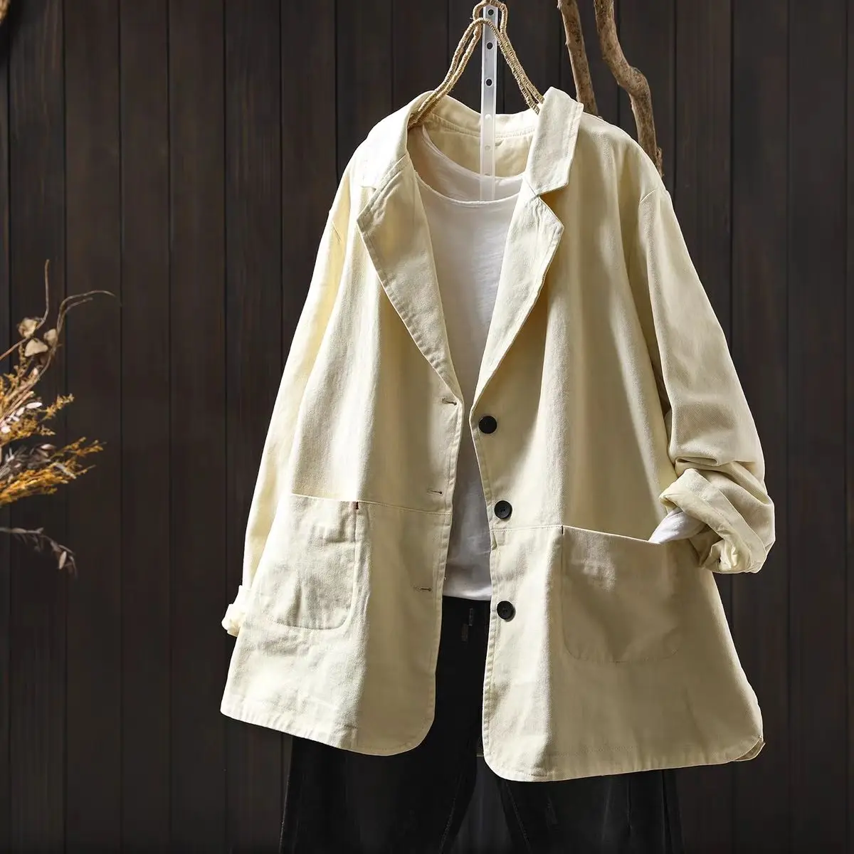 2026 Spring and Autumn Women's Suit Jacket Loose Retro Casual Suit Collar Jacket